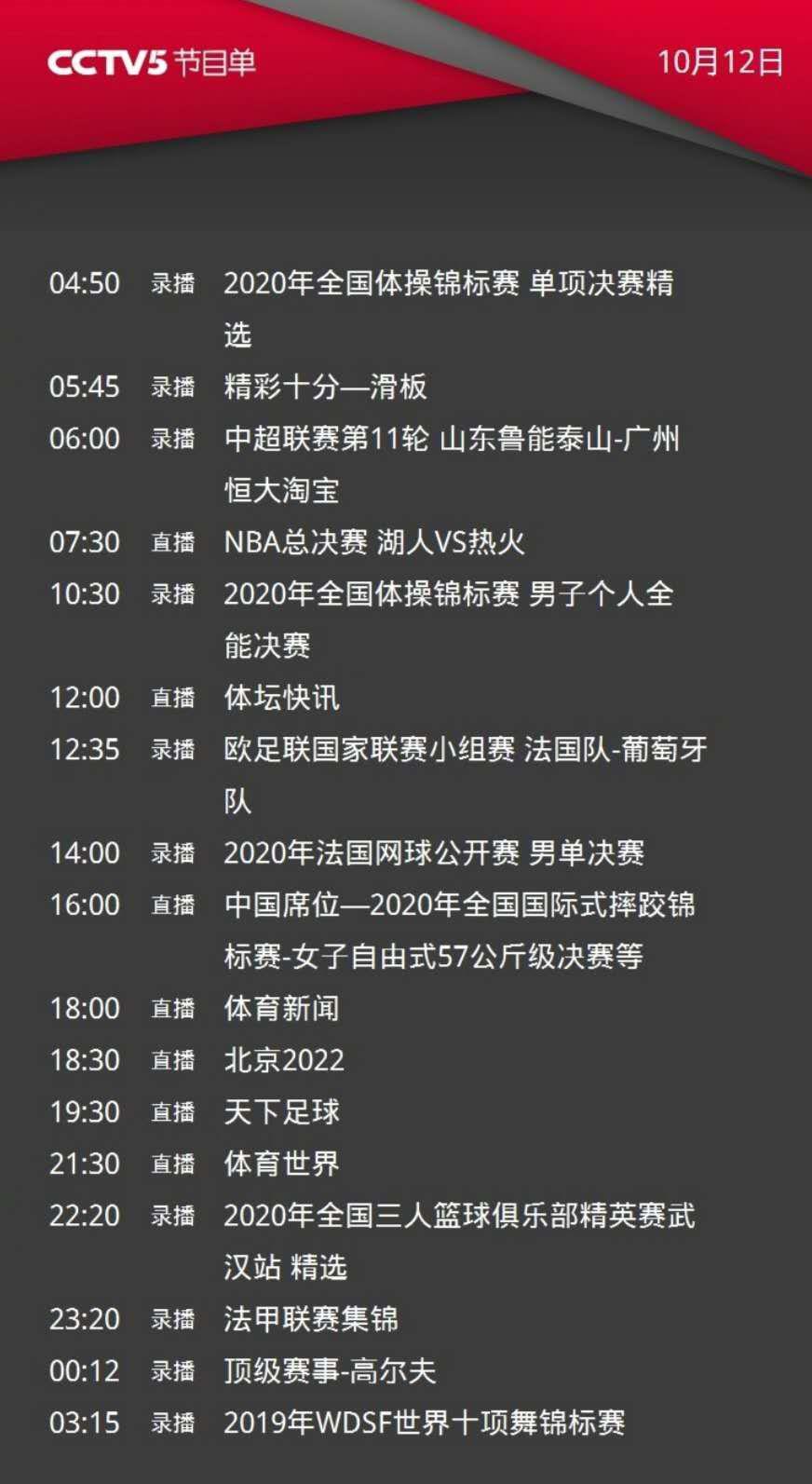 cctv5nba节目预告 CCTV5今日节目单(2)