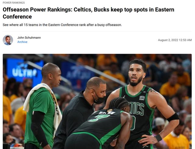 NBA官方东部战力榜：绿军力压雄鹿76人居首篮网仅第7步行者垫底