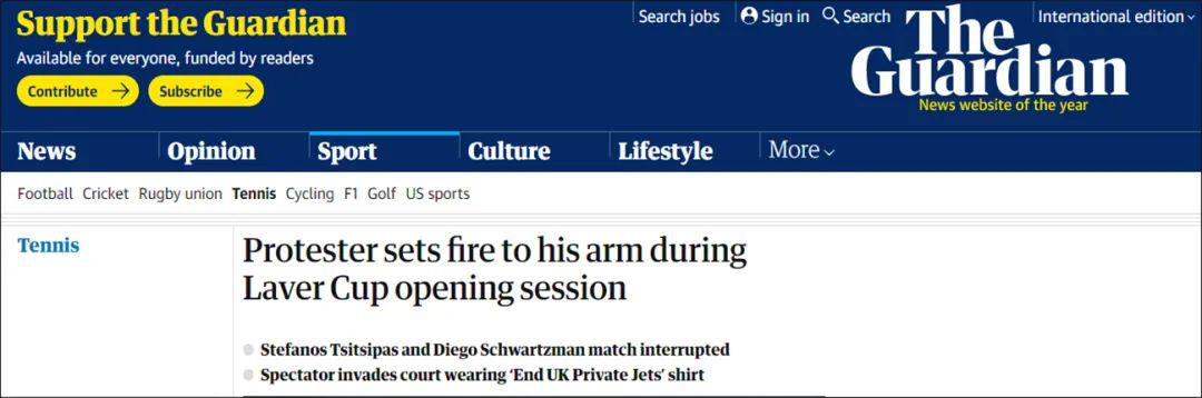 气候抗议者闯入伦敦网球场自焚，随后迅速灭火自救(1)