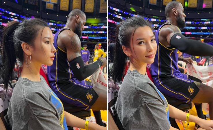 太抢镜！华裔美女坐詹皇身边，白皙长腿绝了，NBA前排风景线(3)