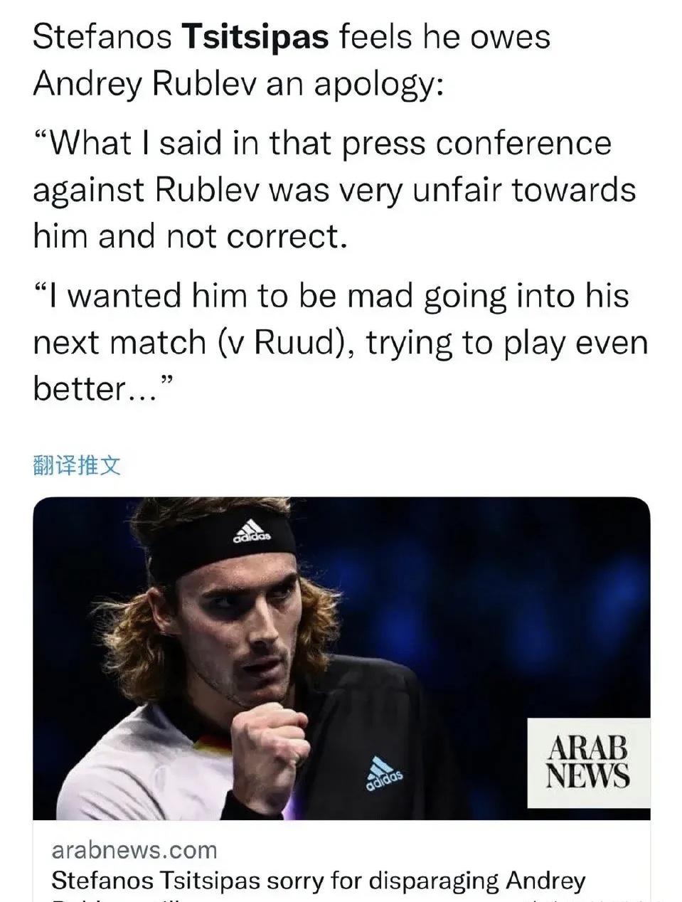 网坛：西西帕斯终于对卢布列夫道歉，因在ATP年终总决赛出言不逊(1)