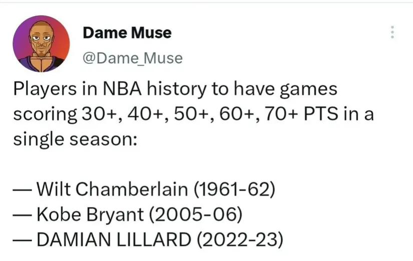 NBA历史上只有三名球员在同一个赛季有单场得分30+、40+、50+、60+、7(2)