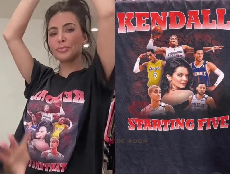 这也行？金-卡戴珊把妹妹詹娜的NBA前男友们印在T恤上！并配文：肯德尔的先发五虎