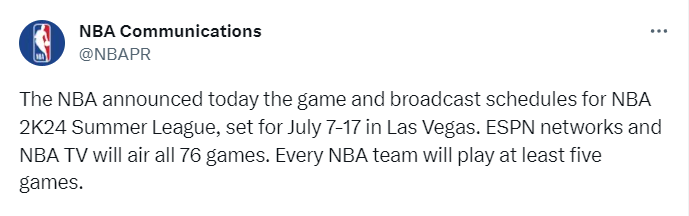 NBA正式公布夏联赛程：状元榜眼有望对决 湖人勇士首日交锋(3)