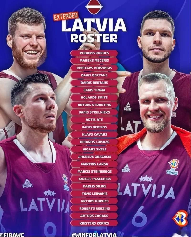 拉脱维亚今天公布了世界杯初选24人大名单：波尔津吉斯、贝尔坦斯领衔出战。具体名单