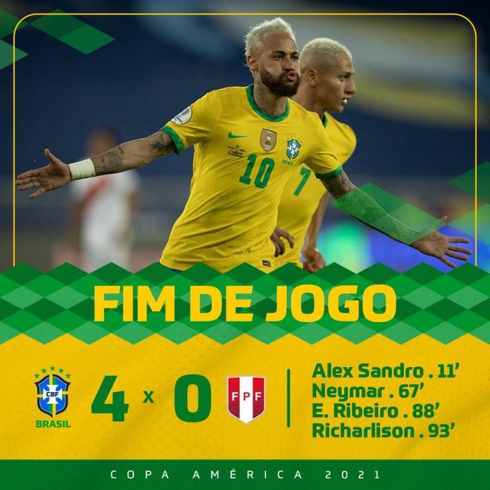 美洲杯-巴西4-0秘鲁，内马尔破门理查利森传射(1)