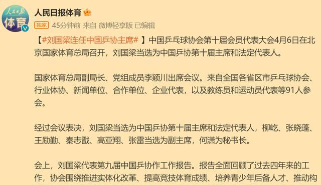 人民日报11点31重磅官宣刘国梁连任，但是名记爆料他确实被调查过(2)