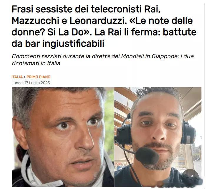 #意大利电视解说嘲笑中国女选手名字#两位意大利评论员的不当言论被意大利电视台直播(1)