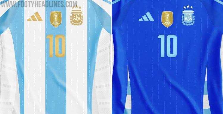 阿根廷2024美洲杯球衣谍照：经典天蓝与白间条衫，配金色队徽号码(1)