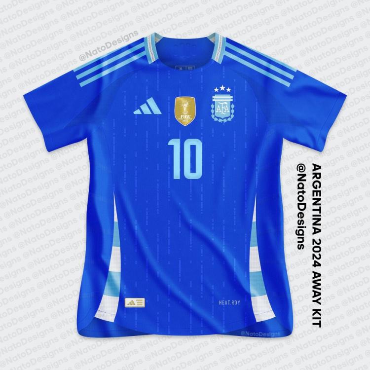 阿根廷2024美洲杯球衣谍照：经典天蓝与白间条衫，配金色队徽号码(3)
