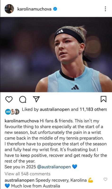 穆霍娃宣布退出澳网 三年两次伤缺