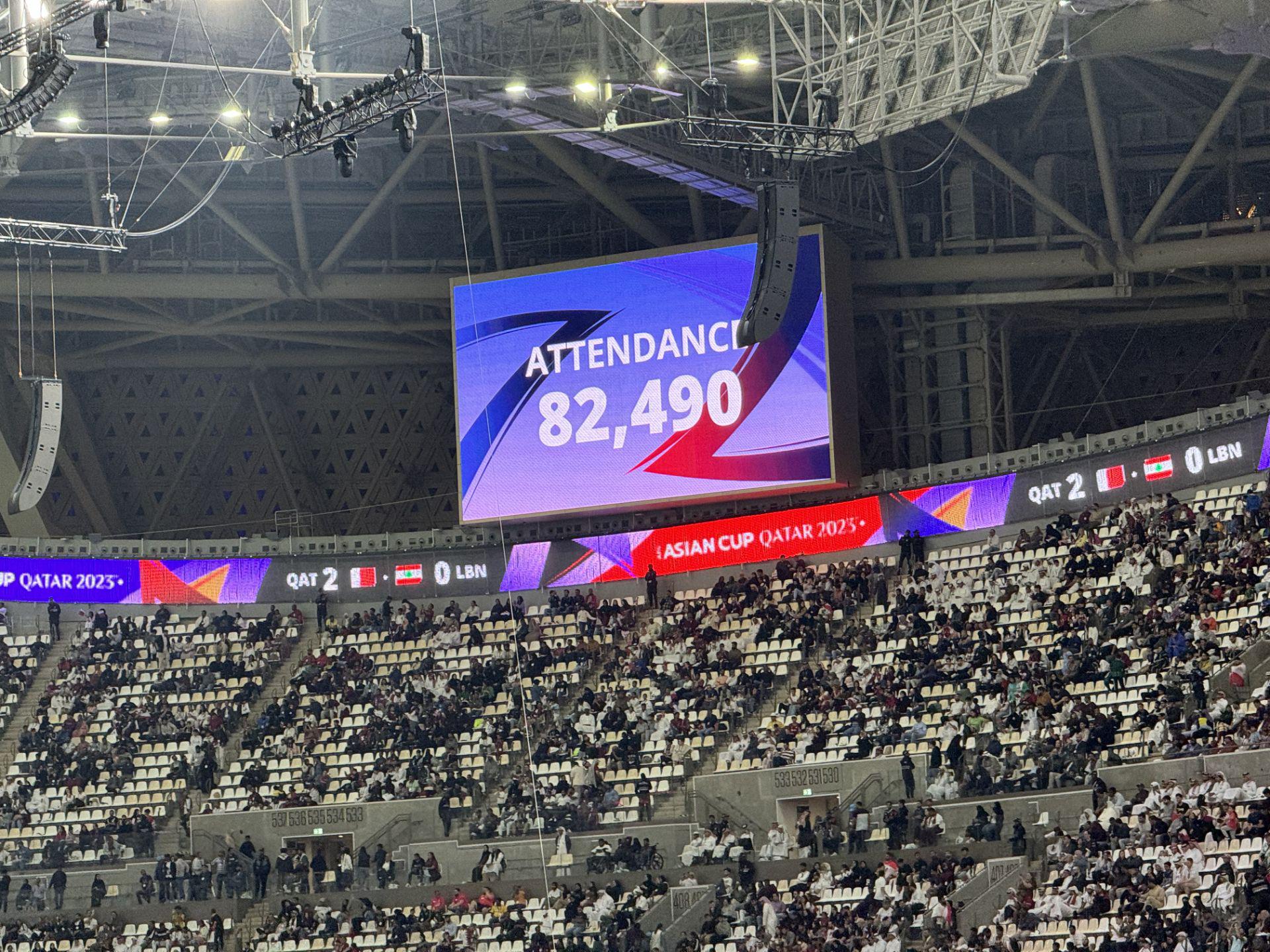 [直播吧在现场]卡塔尔亚洲杯揭幕战上座人数：82490人