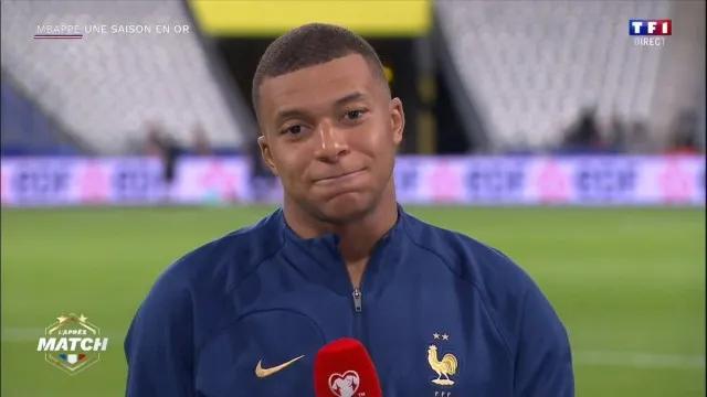 法国队击败希腊赛后，打进全场唯一进球的姆巴佩接受法国电视台采访，当被问到有关金球(1)