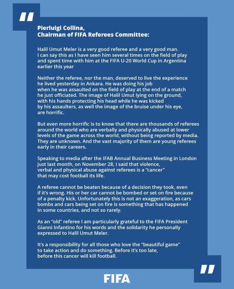 FIFA裁委会主席科里纳声援梅勒：癌症正杀死足球，要行动起来(1)