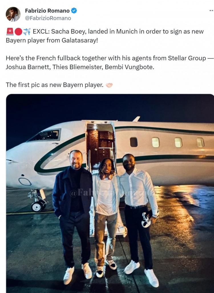 罗马诺：博伊乘坐的飞机已抵达慕尼黑，球员将与拜仁签约(1)