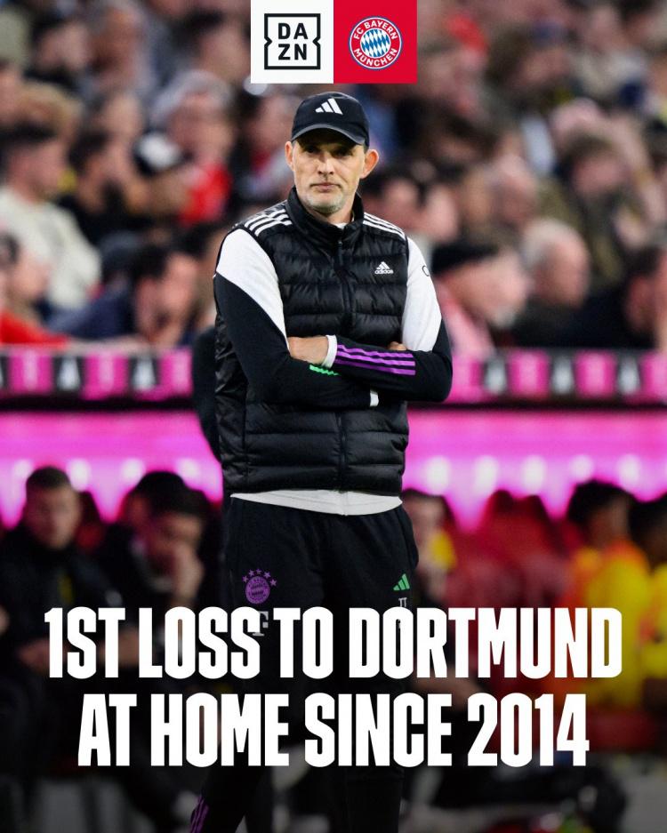 拜仁2014年以来首次主场输给多特，当时多特主帅还是克洛普