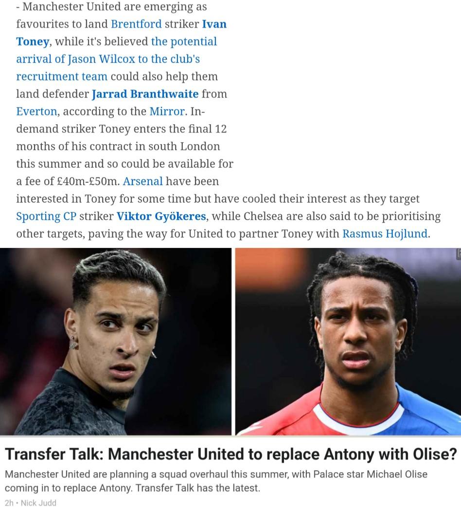 平伯恩茅斯后，曼联决定：放弃安东尼，砸1.1亿英镑签托尼+奥利塞