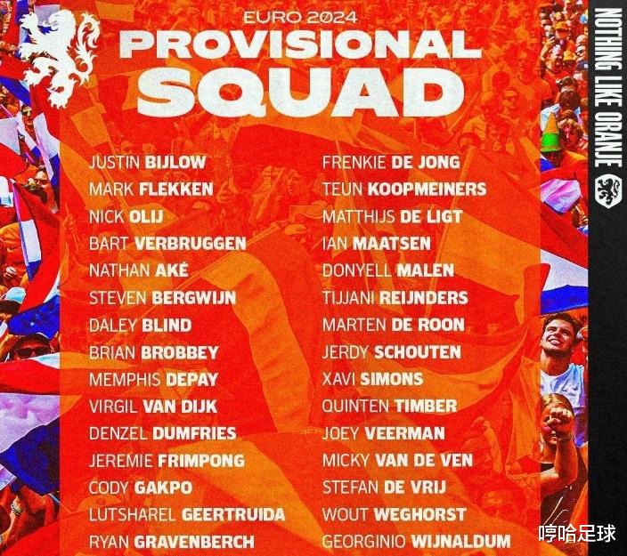 荷兰队官宣欧洲杯大名单！科曼坐拥5名顶级中卫，2位水货前锋入选